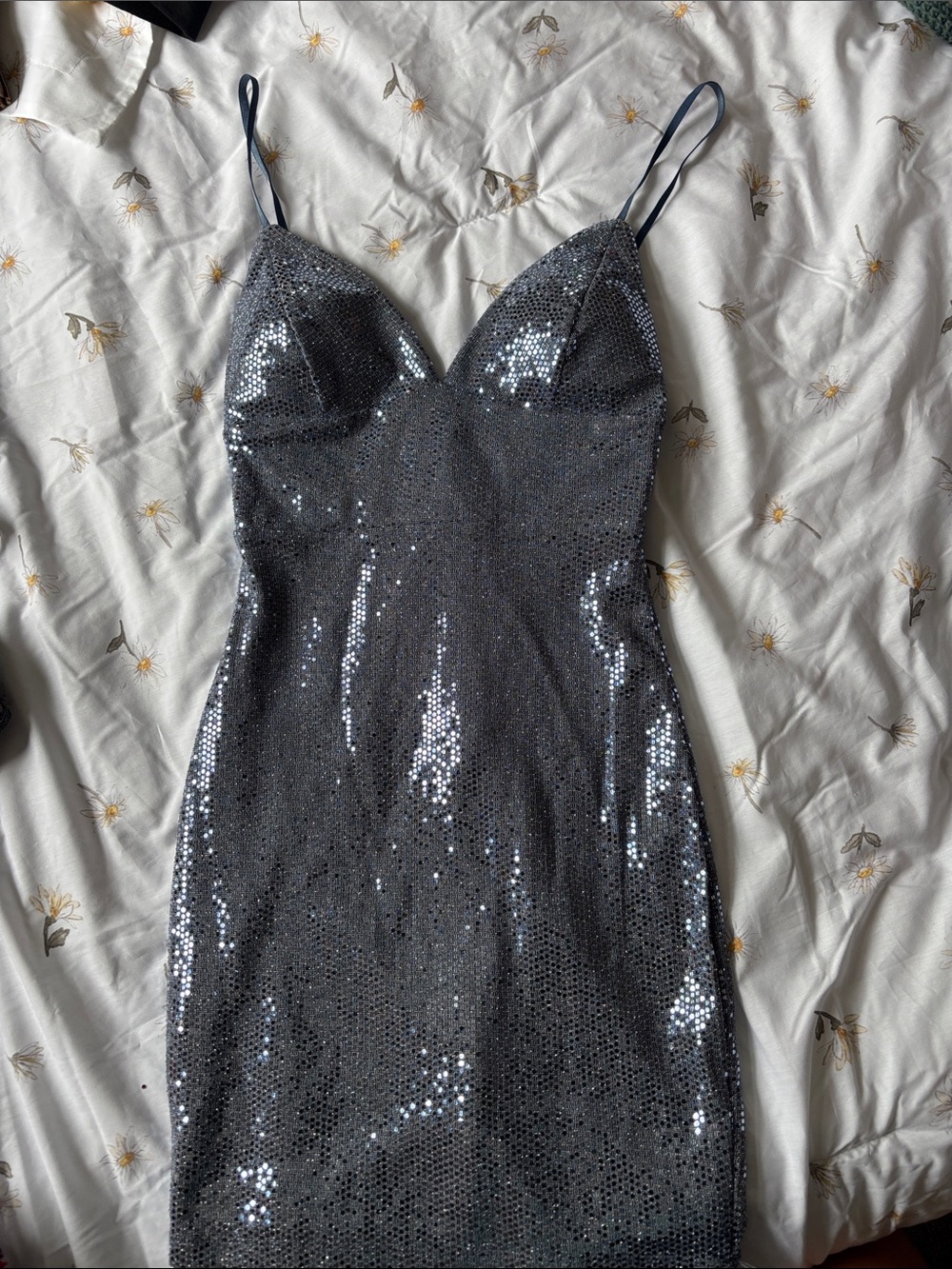 Lulu's Silver Sequin Spaghetti-Strap Mini Dress